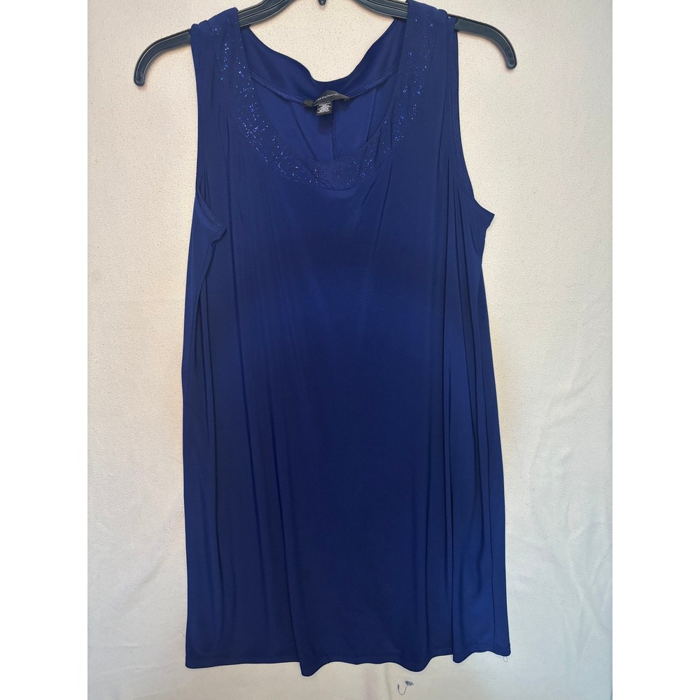 R&M Richards Womens XL Royal Blue Sleeveless Tunic Top Glitter Trim Party